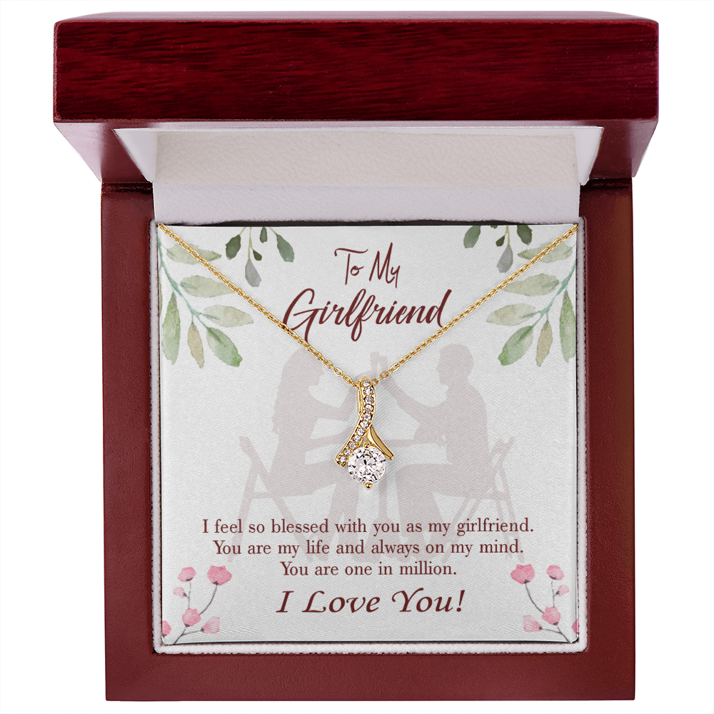 To My Girlfriend One in Million Alluring Ribbon Necklace Message Card-Express Your Love Gifts