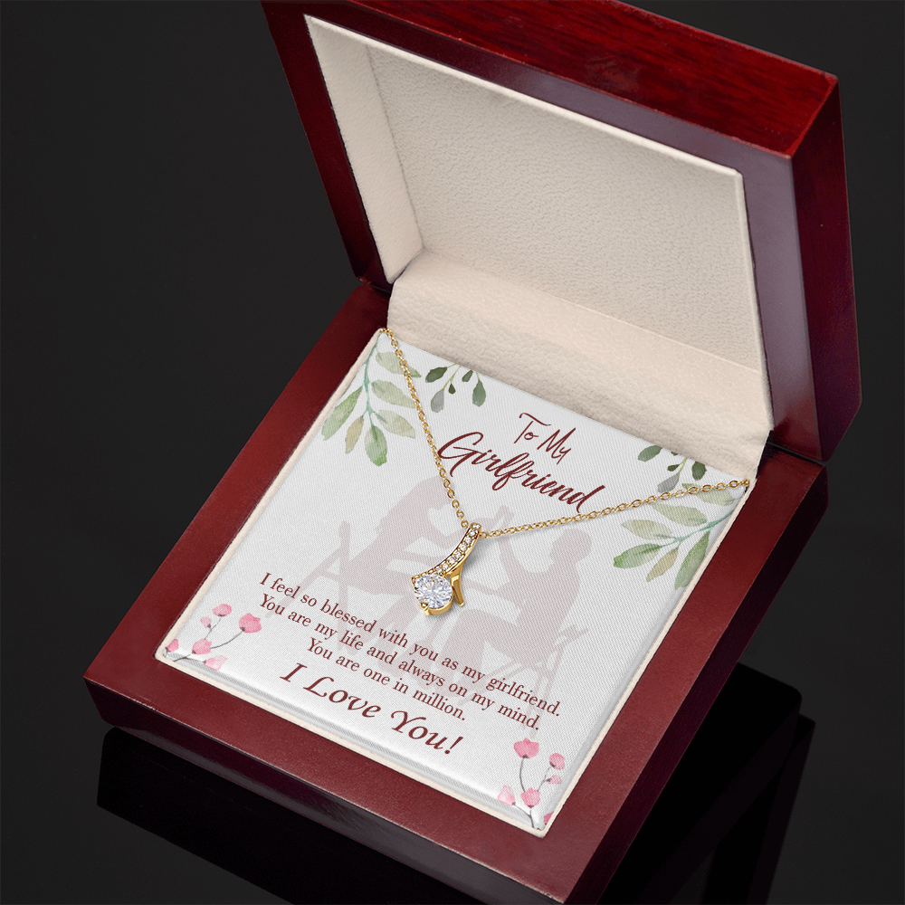 To My Girlfriend One in Million Alluring Ribbon Necklace Message Card-Express Your Love Gifts