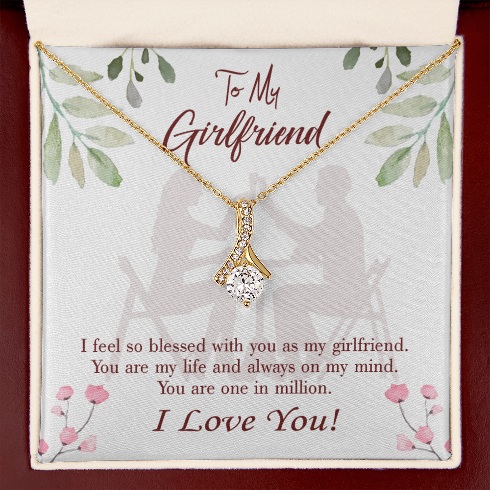 To My Girlfriend One in Million Alluring Ribbon Necklace Message Card-Express Your Love Gifts