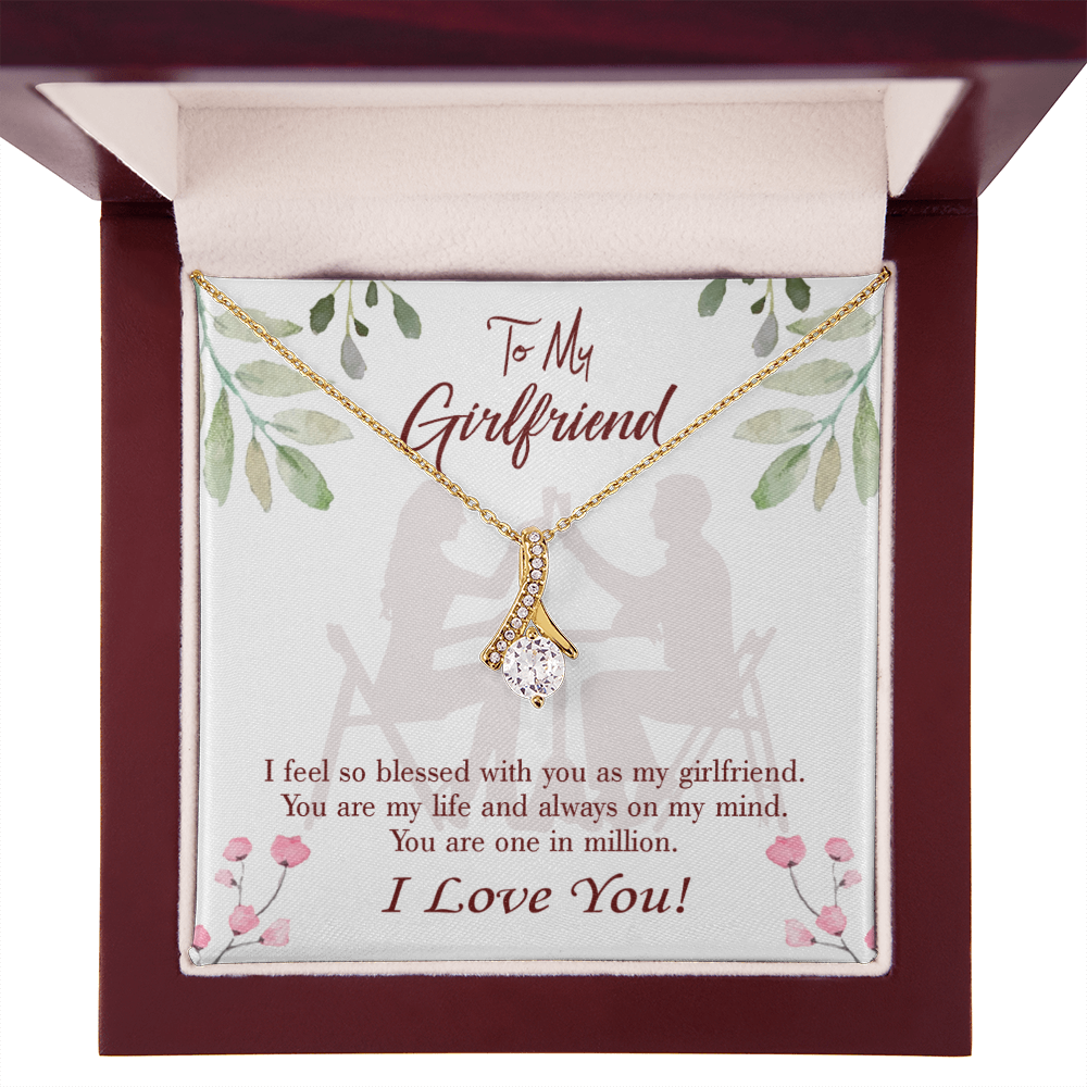To My Girlfriend One in Million Alluring Ribbon Necklace Message Card-Express Your Love Gifts