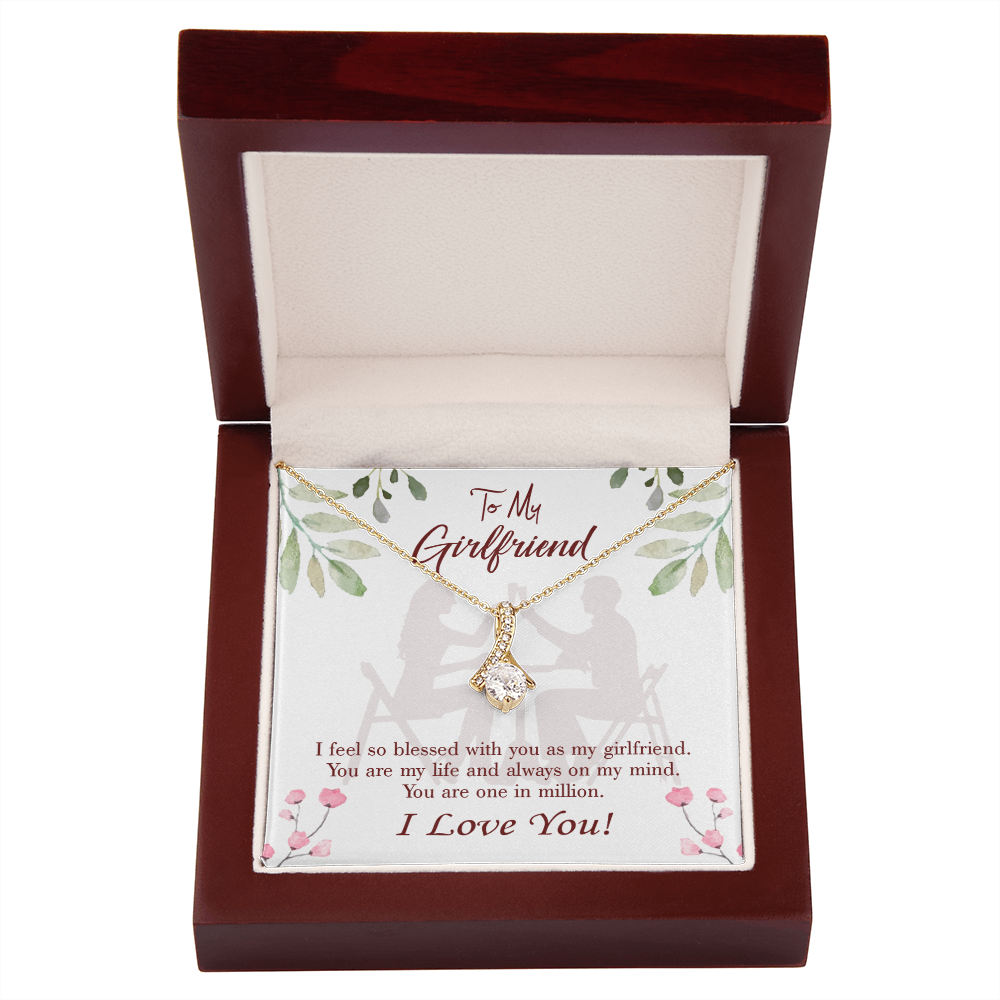To My Girlfriend One in Million Alluring Ribbon Necklace Message Card-Express Your Love Gifts