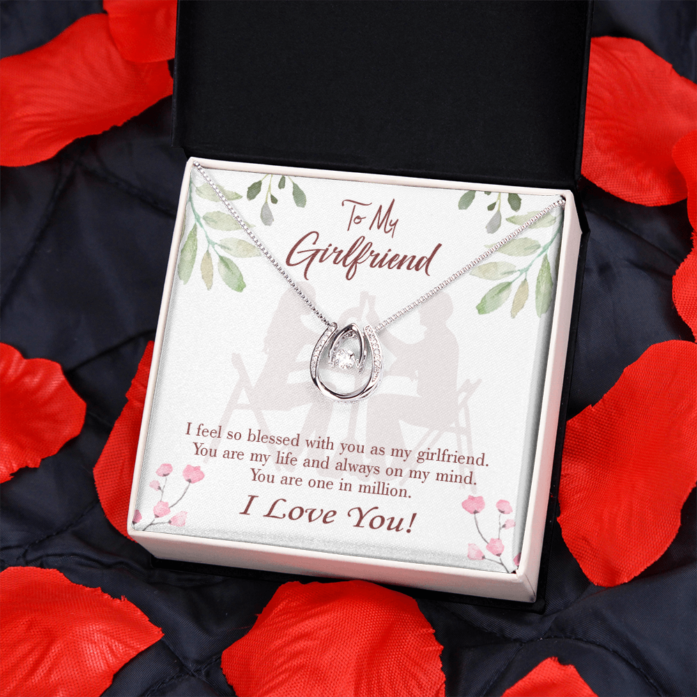 To My Girlfriend One in Million Lucky Horseshoe Necklace Message Card 14k w CZ Crystals-Express Your Love Gifts