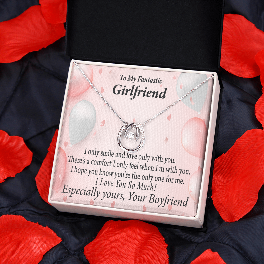 To My Girlfriend Only One For Me Lucky Horseshoe Necklace Message Card 14k w CZ Crystals-Express Your Love Gifts