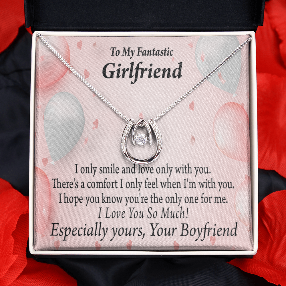 To My Girlfriend Only One For Me Lucky Horseshoe Necklace Message Card 14k w CZ Crystals-Express Your Love Gifts