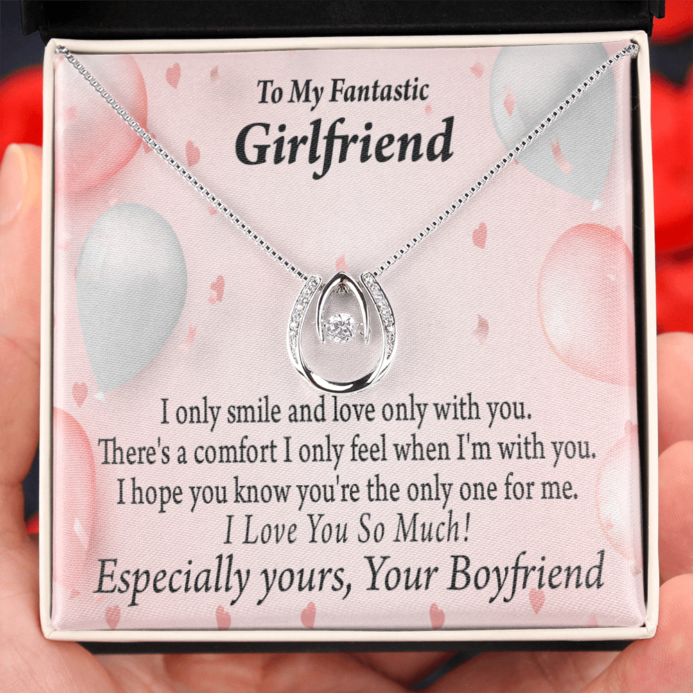 To My Girlfriend Only One For Me Lucky Horseshoe Necklace Message Card 14k w CZ Crystals-Express Your Love Gifts