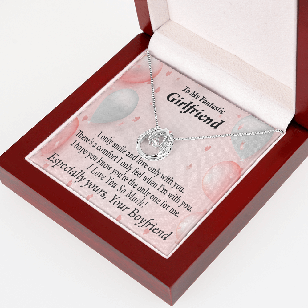 To My Girlfriend Only One For Me Lucky Horseshoe Necklace Message Card 14k w CZ Crystals-Express Your Love Gifts
