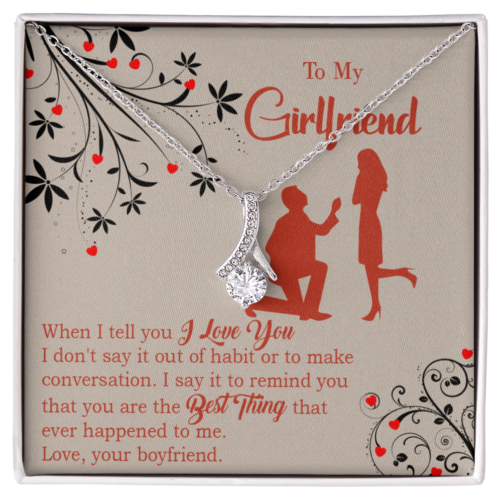 To My Girlfriend Out of Habit Alluring Ribbon Necklace Message Card-Express Your Love Gifts