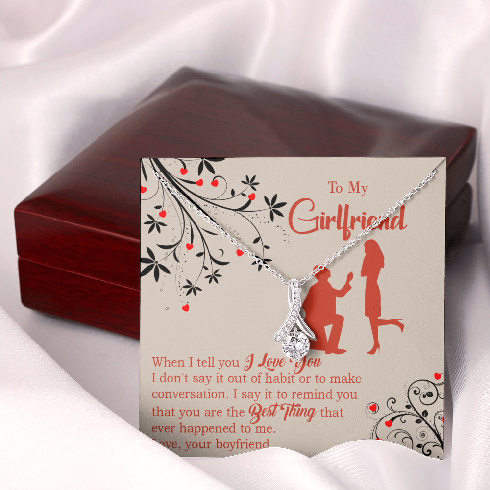 To My Girlfriend Out of Habit Alluring Ribbon Necklace Message Card-Express Your Love Gifts