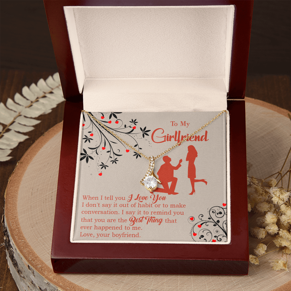 To My Girlfriend Out of Habit Alluring Ribbon Necklace Message Card-Express Your Love Gifts