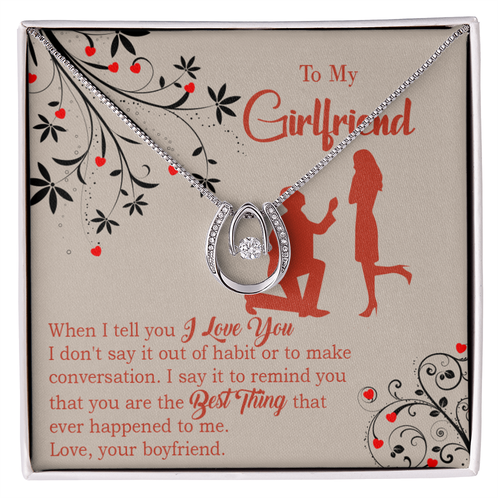 To My Girlfriend Out of Habit Lucky Horseshoe Necklace Message Card 14k w CZ Crystals-Express Your Love Gifts