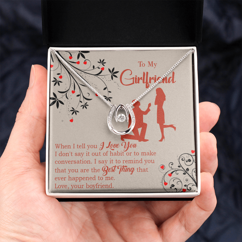 To My Girlfriend Out of Habit Lucky Horseshoe Necklace Message Card 14k w CZ Crystals-Express Your Love Gifts