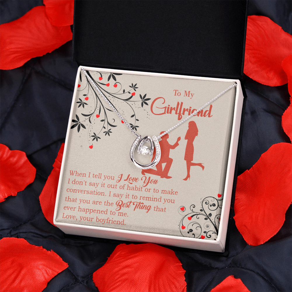 To My Girlfriend Out of Habit Lucky Horseshoe Necklace Message Card 14k w CZ Crystals-Express Your Love Gifts