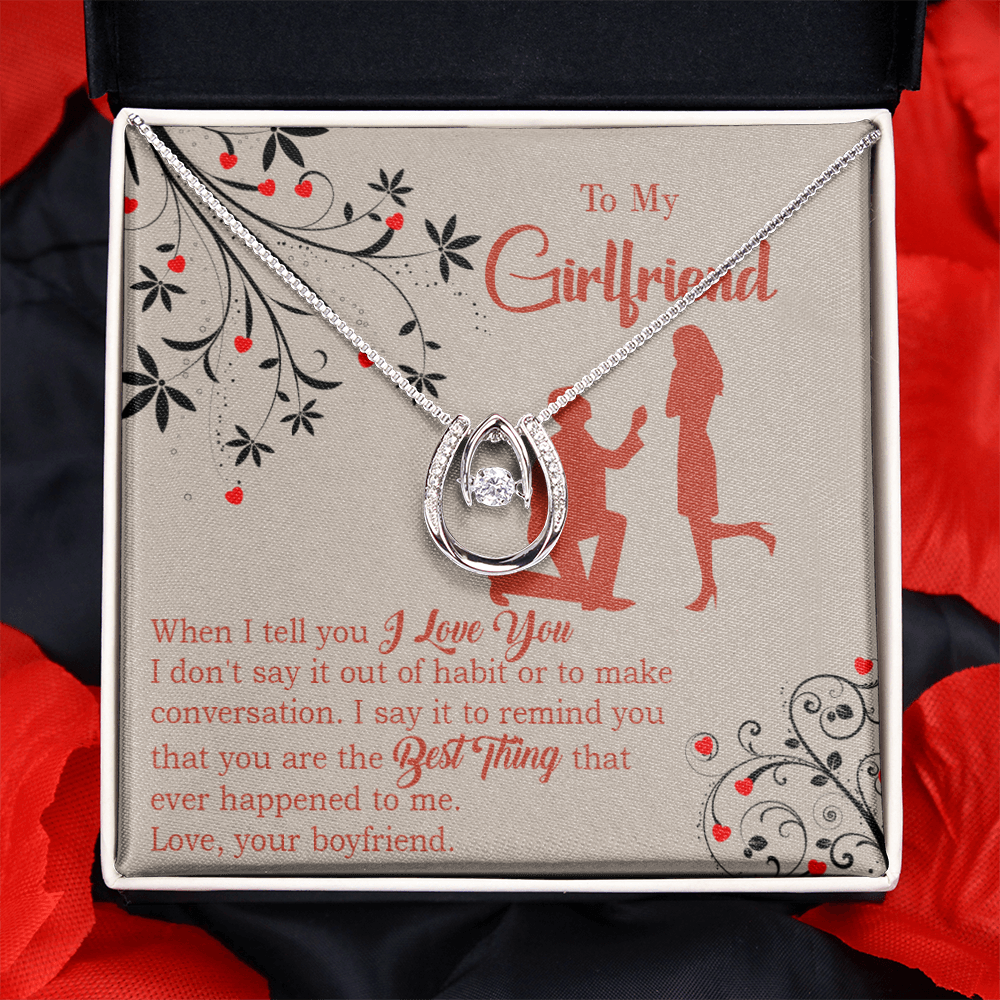 To My Girlfriend Out of Habit Lucky Horseshoe Necklace Message Card 14k w CZ Crystals-Express Your Love Gifts