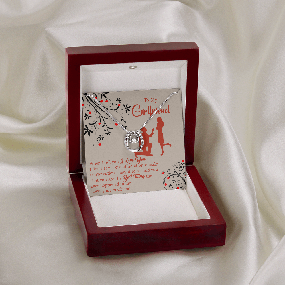 To My Girlfriend Out of Habit Lucky Horseshoe Necklace Message Card 14k w CZ Crystals-Express Your Love Gifts