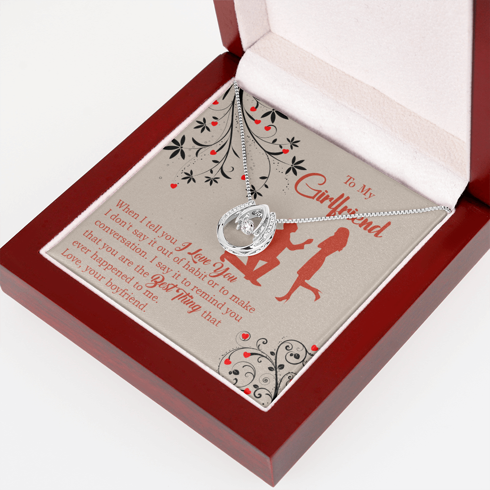 To My Girlfriend Out of Habit Lucky Horseshoe Necklace Message Card 14k w CZ Crystals-Express Your Love Gifts