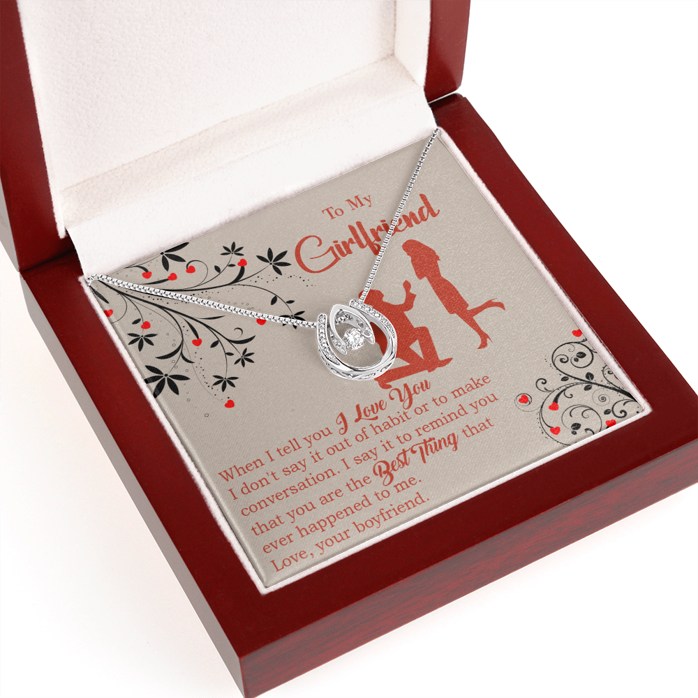 To My Girlfriend Out of Habit Lucky Horseshoe Necklace Message Card 14k w CZ Crystals-Express Your Love Gifts