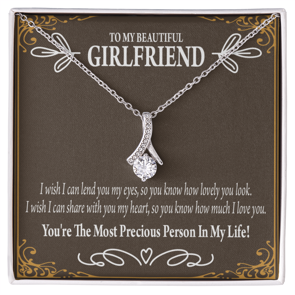 To My Girlfriend Precious Love Alluring Ribbon Necklace Message Card-Express Your Love Gifts