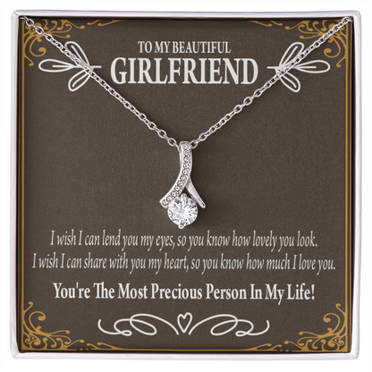 To My Girlfriend Precious Love Alluring Ribbon Necklace Message Card-Express Your Love Gifts