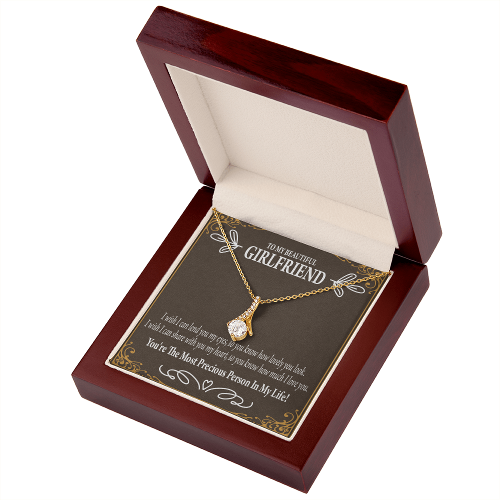 To My Girlfriend Precious Love Alluring Ribbon Necklace Message Card-Express Your Love Gifts