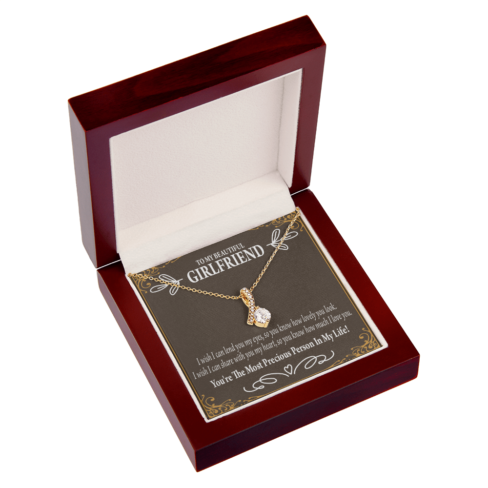 To My Girlfriend Precious Love Alluring Ribbon Necklace Message Card-Express Your Love Gifts