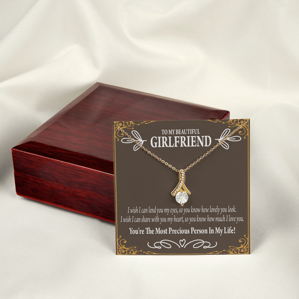 To My Girlfriend Precious Love Alluring Ribbon Necklace Message Card-Express Your Love Gifts