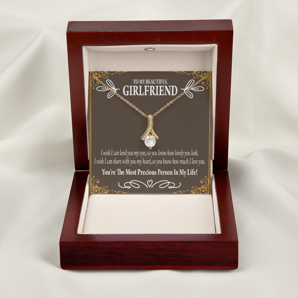 To My Girlfriend Precious Love Alluring Ribbon Necklace Message Card-Express Your Love Gifts
