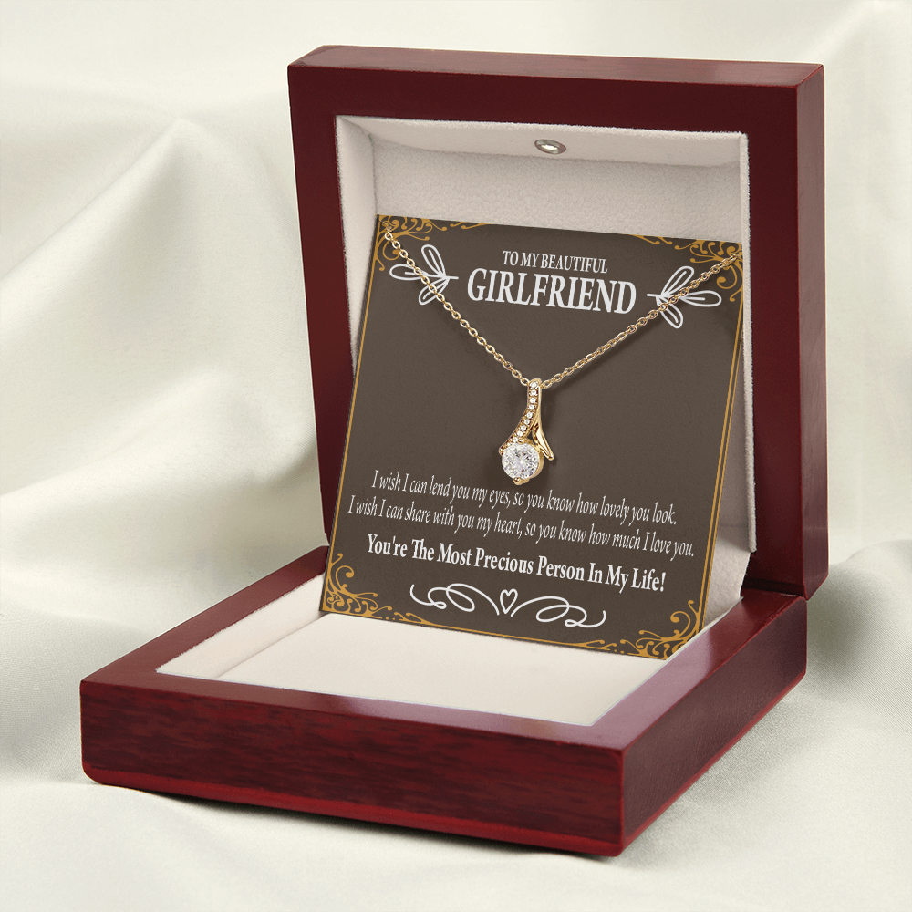 To My Girlfriend Precious Love Alluring Ribbon Necklace Message Card-Express Your Love Gifts