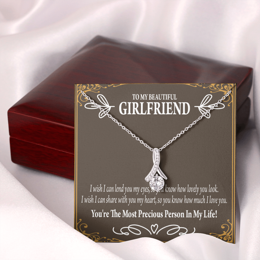 To My Girlfriend Precious Love Alluring Ribbon Necklace Message Card-Express Your Love Gifts