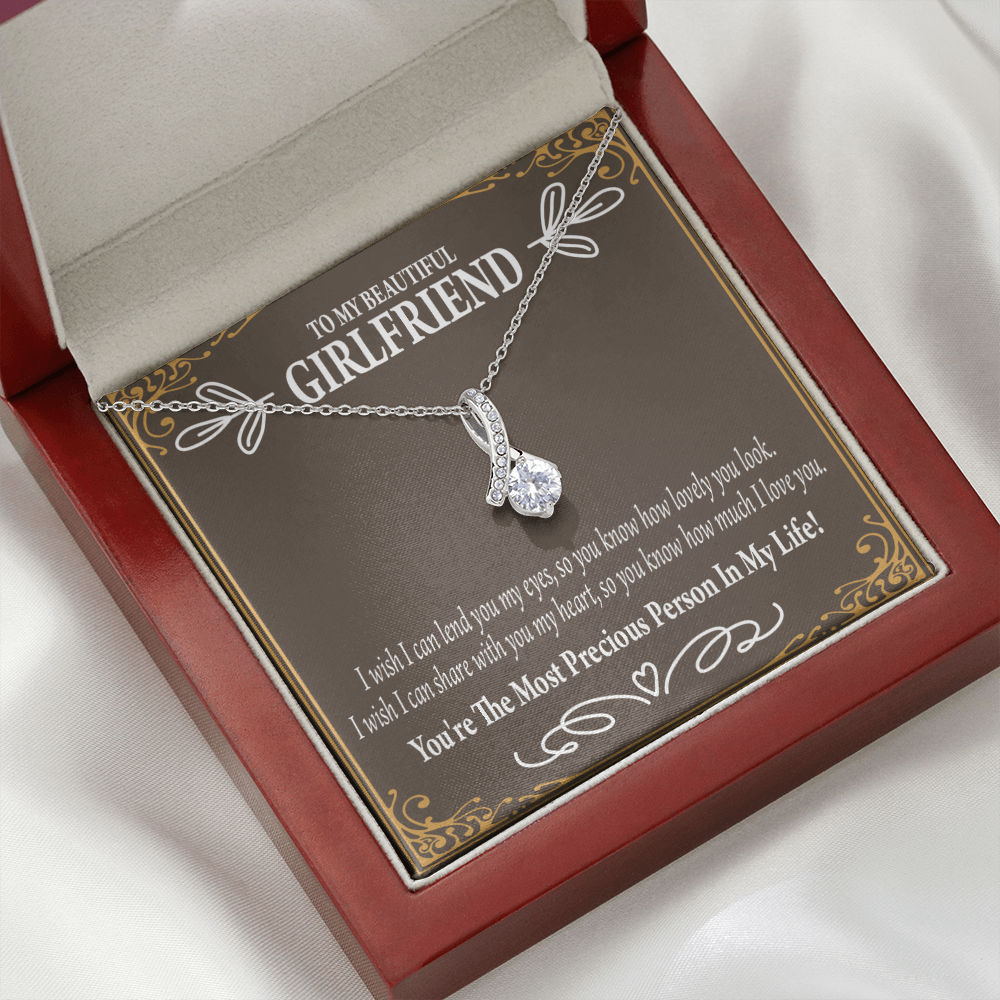To My Girlfriend Precious Love Alluring Ribbon Necklace Message Card-Express Your Love Gifts