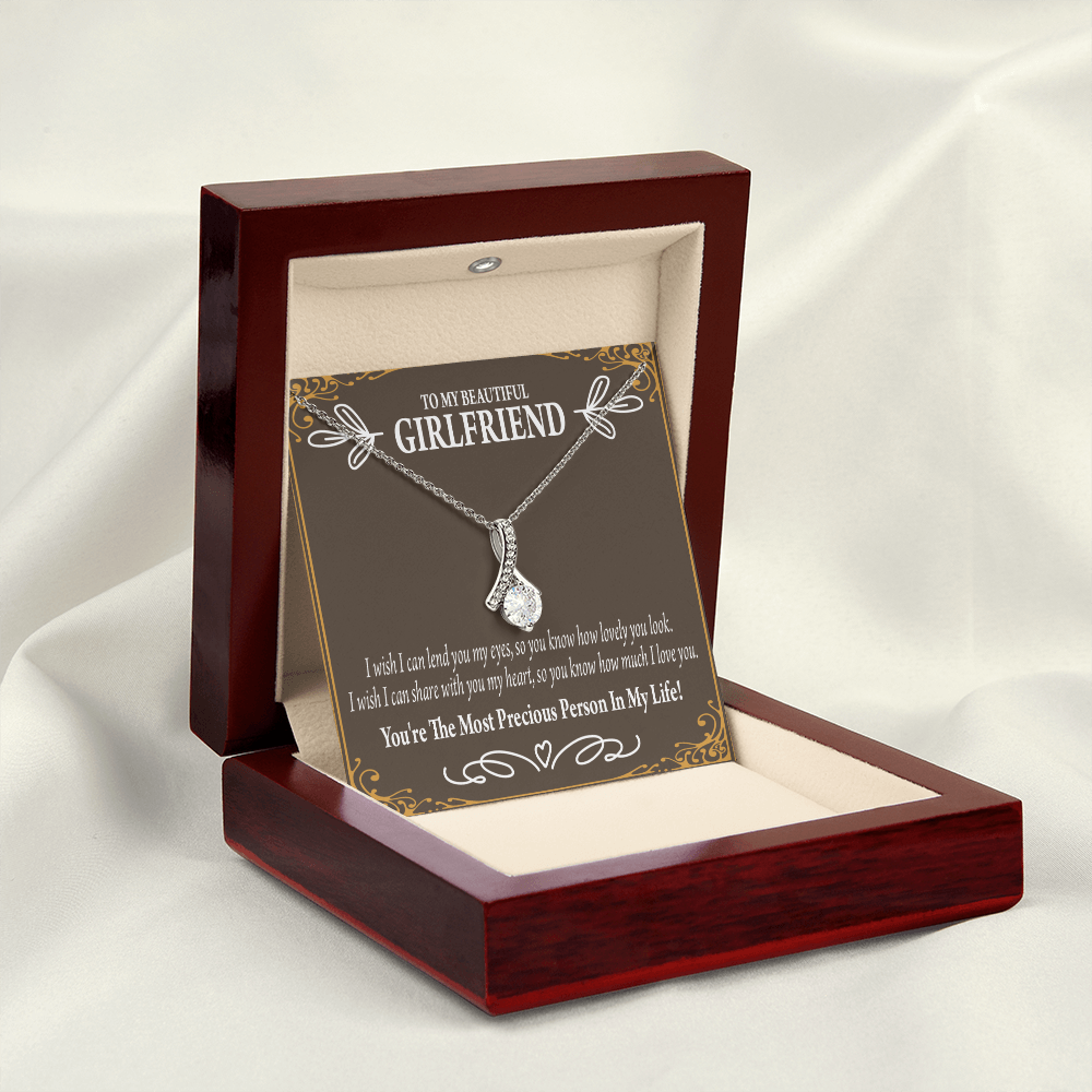 To My Girlfriend Precious Love Alluring Ribbon Necklace Message Card-Express Your Love Gifts