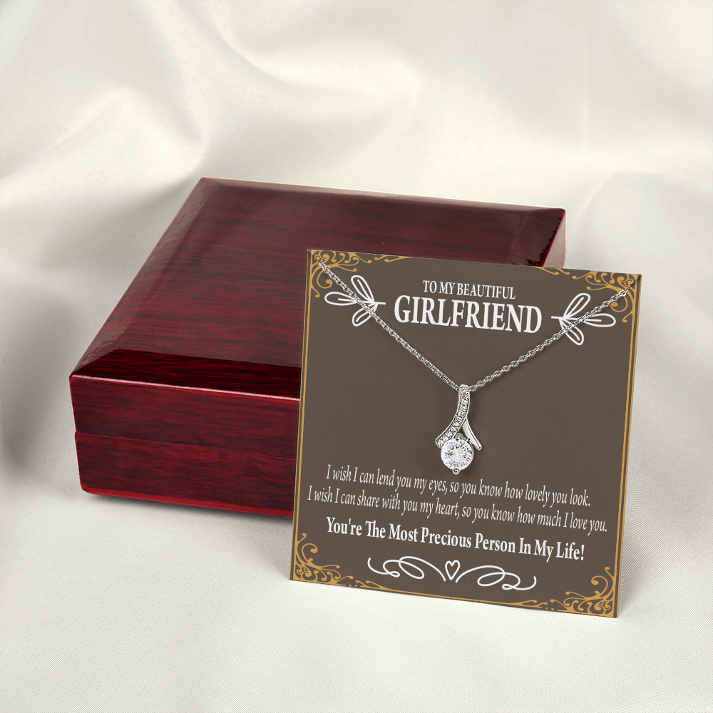To My Girlfriend Precious Love Alluring Ribbon Necklace Message Card-Express Your Love Gifts