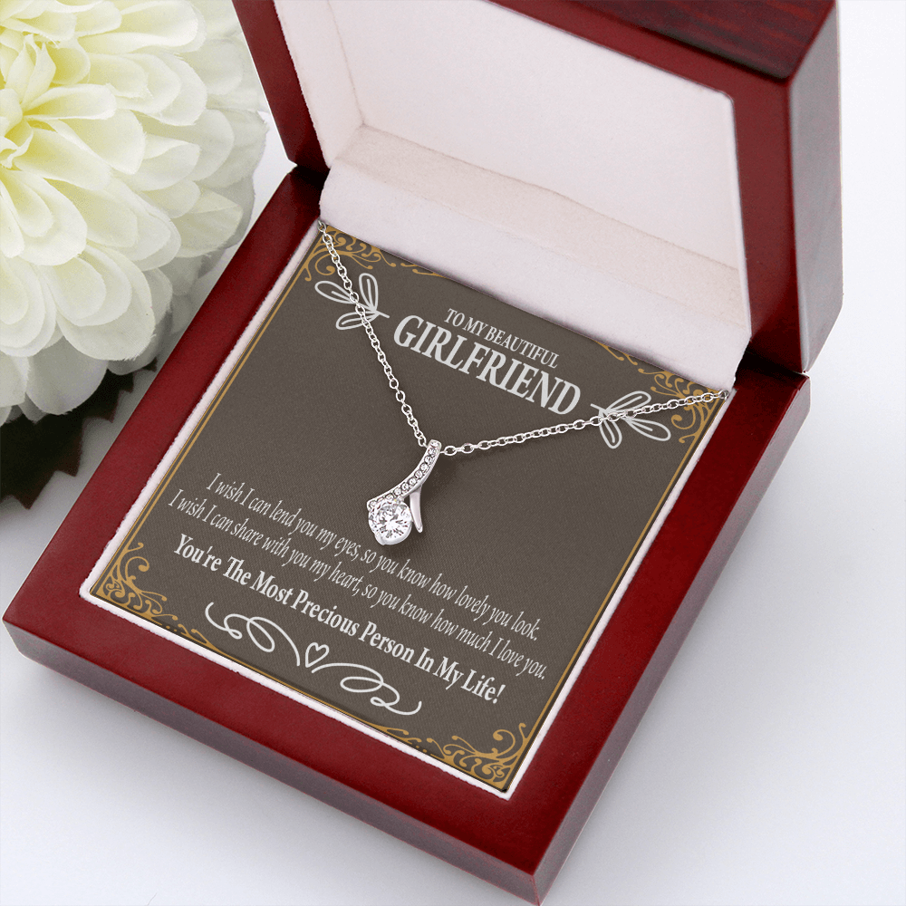 To My Girlfriend Precious Love Alluring Ribbon Necklace Message Card-Express Your Love Gifts