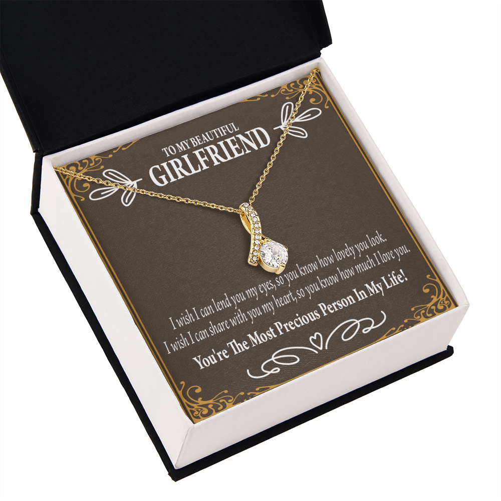 To My Girlfriend Precious Love Alluring Ribbon Necklace Message Card-Express Your Love Gifts