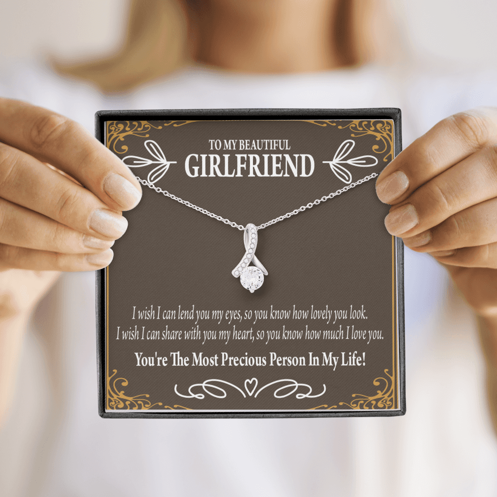 To My Girlfriend Precious Love Alluring Ribbon Necklace Message Card-Express Your Love Gifts