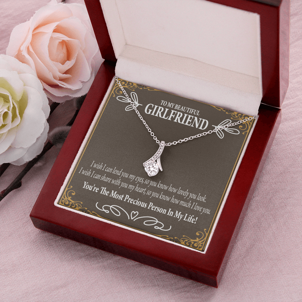 To My Girlfriend Precious Love Alluring Ribbon Necklace Message Card-Express Your Love Gifts