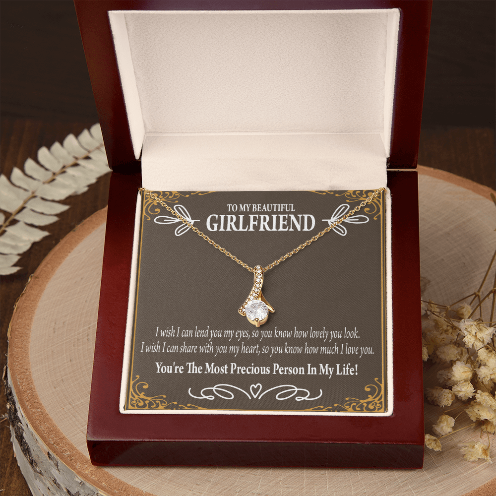To My Girlfriend Precious Love Alluring Ribbon Necklace Message Card-Express Your Love Gifts