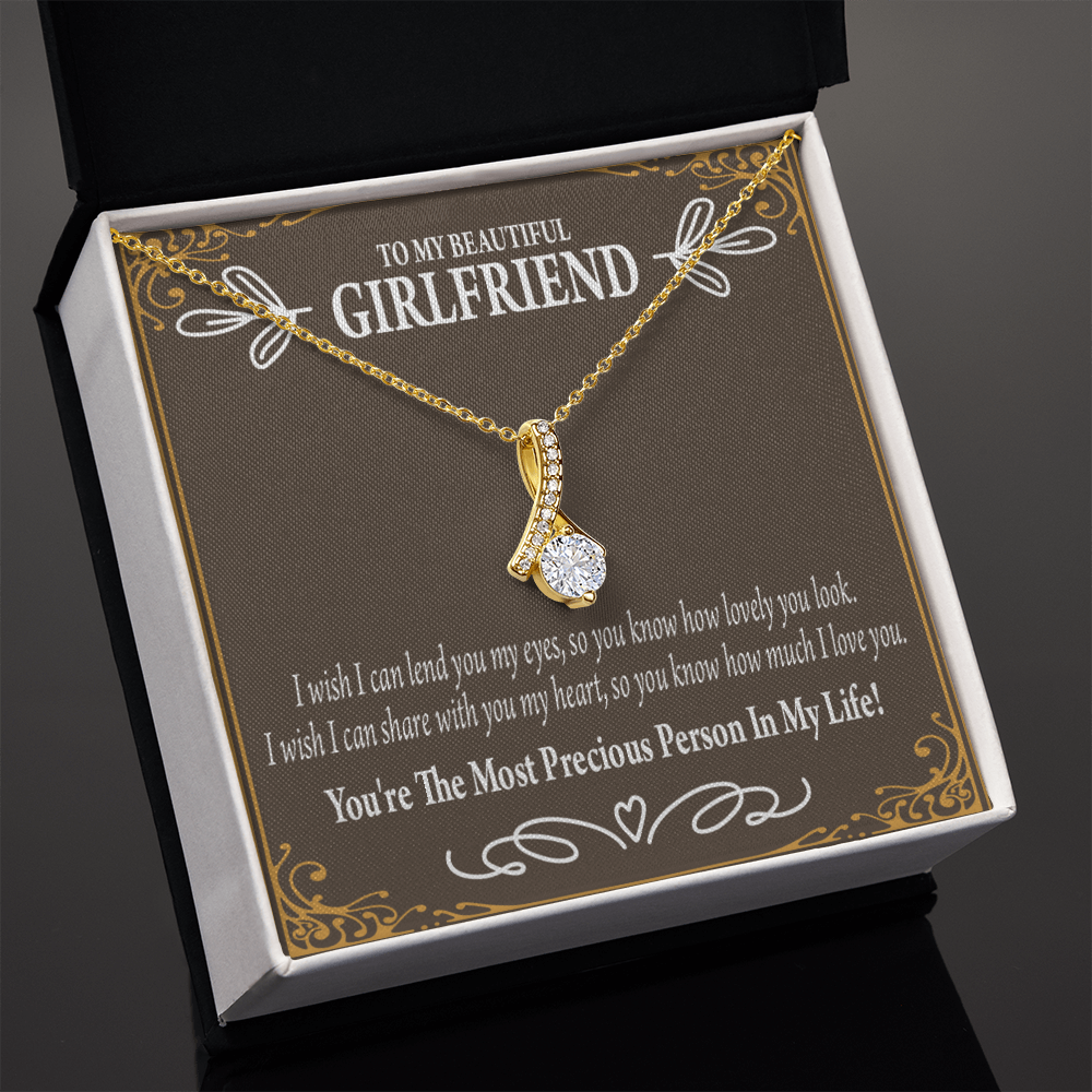 To My Girlfriend Precious Love Alluring Ribbon Necklace Message Card-Express Your Love Gifts