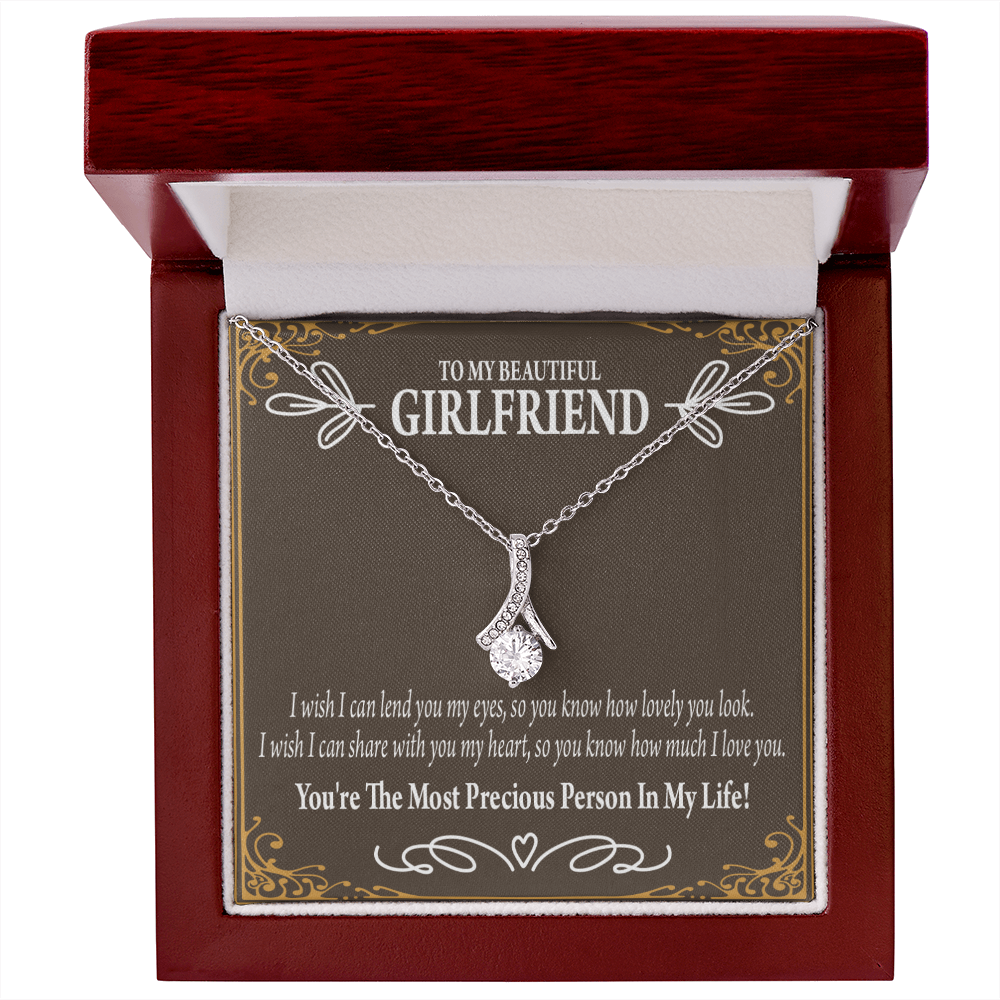 To My Girlfriend Precious Love Alluring Ribbon Necklace Message Card-Express Your Love Gifts