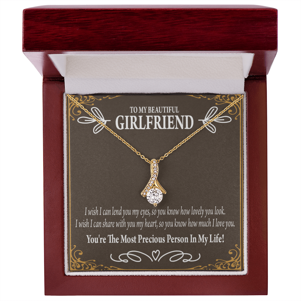 To My Girlfriend Precious Love Alluring Ribbon Necklace Message Card-Express Your Love Gifts