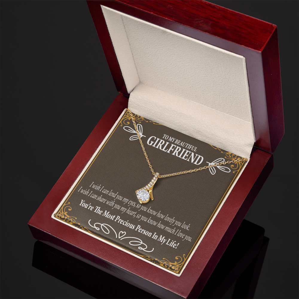 To My Girlfriend Precious Love Alluring Ribbon Necklace Message Card-Express Your Love Gifts