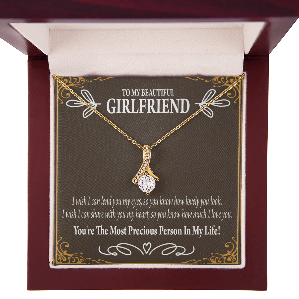 To My Girlfriend Precious Love Alluring Ribbon Necklace Message Card-Express Your Love Gifts