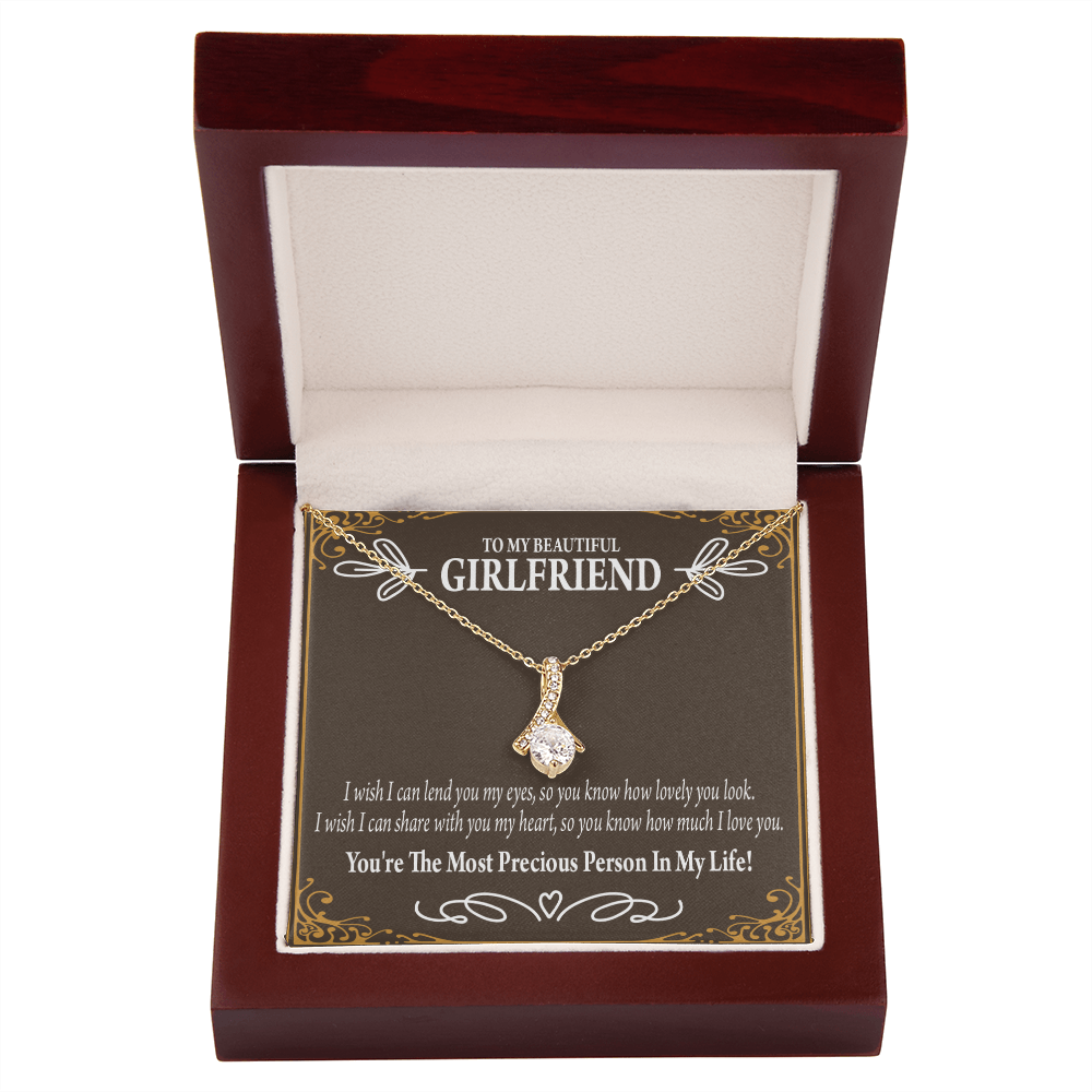 To My Girlfriend Precious Love Alluring Ribbon Necklace Message Card-Express Your Love Gifts