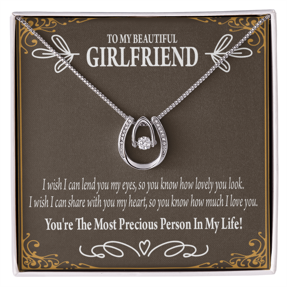 To My Girlfriend Precious Love Lucky Horseshoe Necklace Message Card 14k w CZ Crystals-Express Your Love Gifts