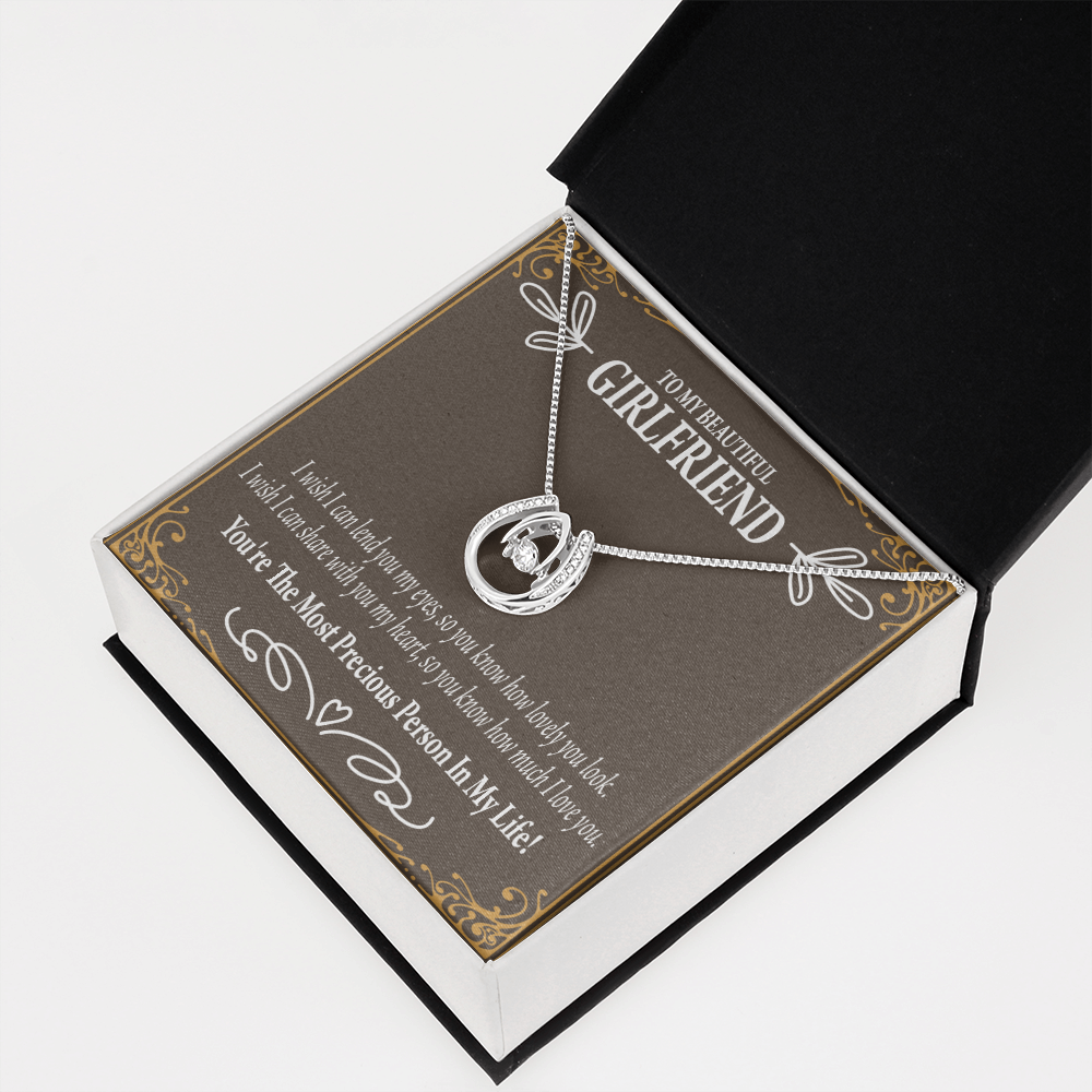 To My Girlfriend Precious Love Lucky Horseshoe Necklace Message Card 14k w CZ Crystals-Express Your Love Gifts