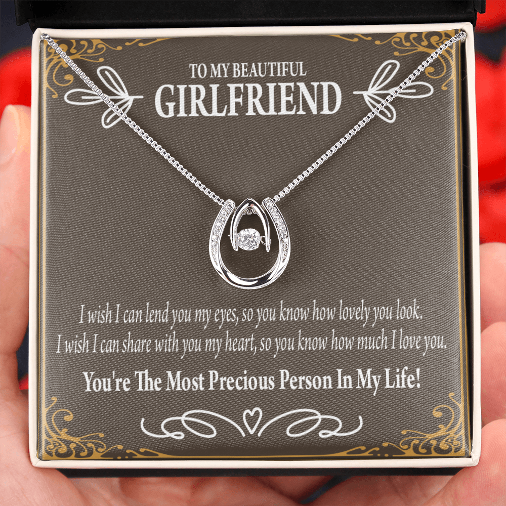 To My Girlfriend Precious Love Lucky Horseshoe Necklace Message Card 14k w CZ Crystals-Express Your Love Gifts