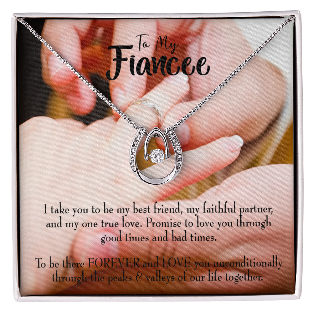 To My Girlfriend Promise to Fiancee Lucky Horseshoe Necklace Message Card 14k w CZ Crystals-Express Your Love Gifts