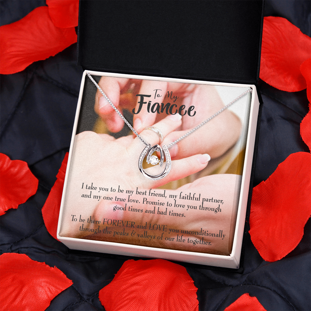 To My Girlfriend Promise to Fiancee Lucky Horseshoe Necklace Message Card 14k w CZ Crystals-Express Your Love Gifts