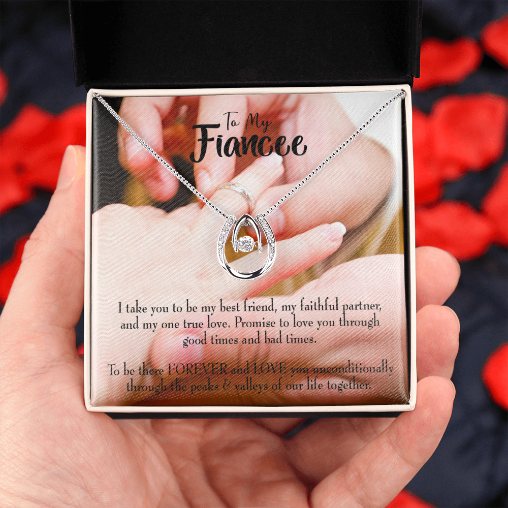 To My Girlfriend Promise to Fiancee Lucky Horseshoe Necklace Message Card 14k w CZ Crystals-Express Your Love Gifts