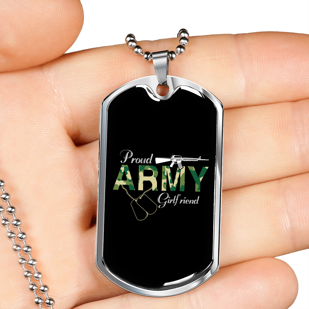 To My Girlfriend Proud Army Girlfriend Black Necklace Stainless Steel or 18k Gold Dog Tag 24" Chain-Express Your Love Gifts