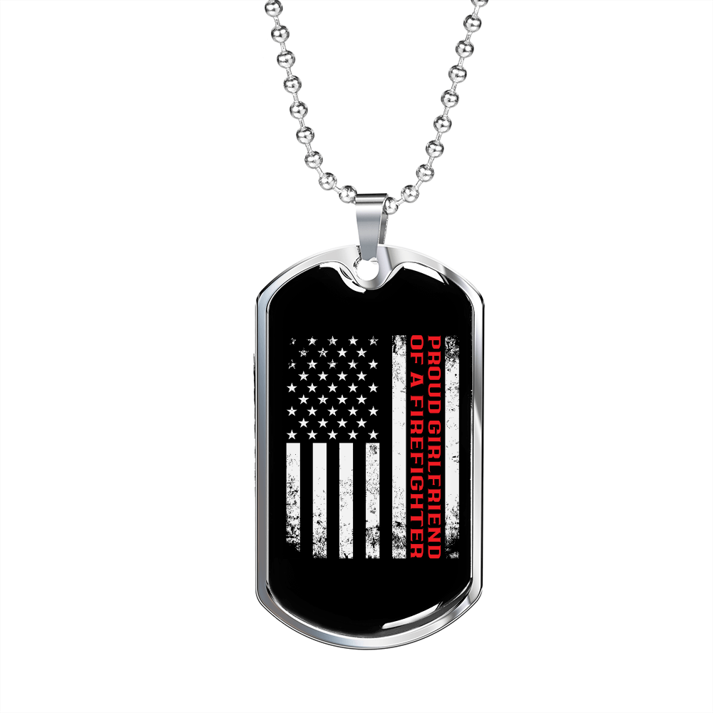 To My Girlfriend Proud Firefighter Girlfriend Distressed Flag Necklace Stainless Steel or 18k Gold Dog Tag 24" Chain-Express Your Love Gifts